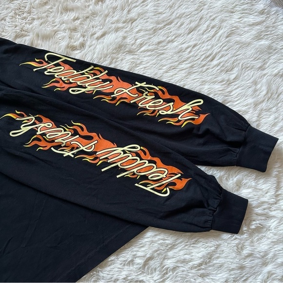 Teddy Fresh Long Sleeve Tee Giddy Up Cowboy Hat Flames Crewneck Black S NWT New - Picture 5 of 11